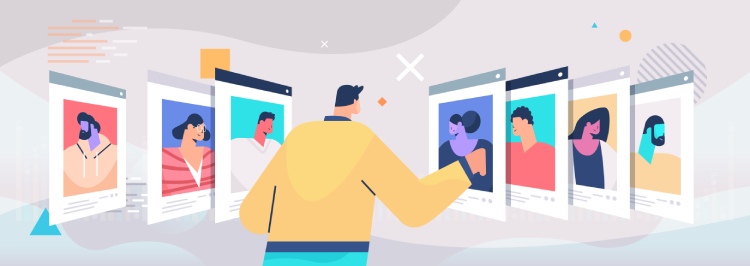 Uma imagem que ilustra uma pessoa vendo vários stories