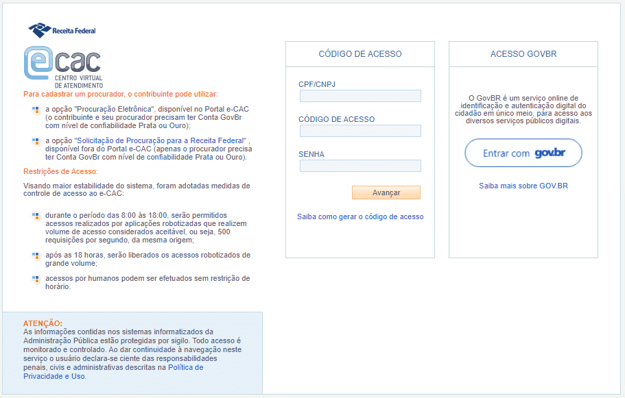 Uma imagem que ilustra o portal e-cac da receita federal.