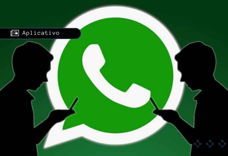Uma imagem que ilustra duas pessoas sombreadas e no fundo o logo do whatsapp.