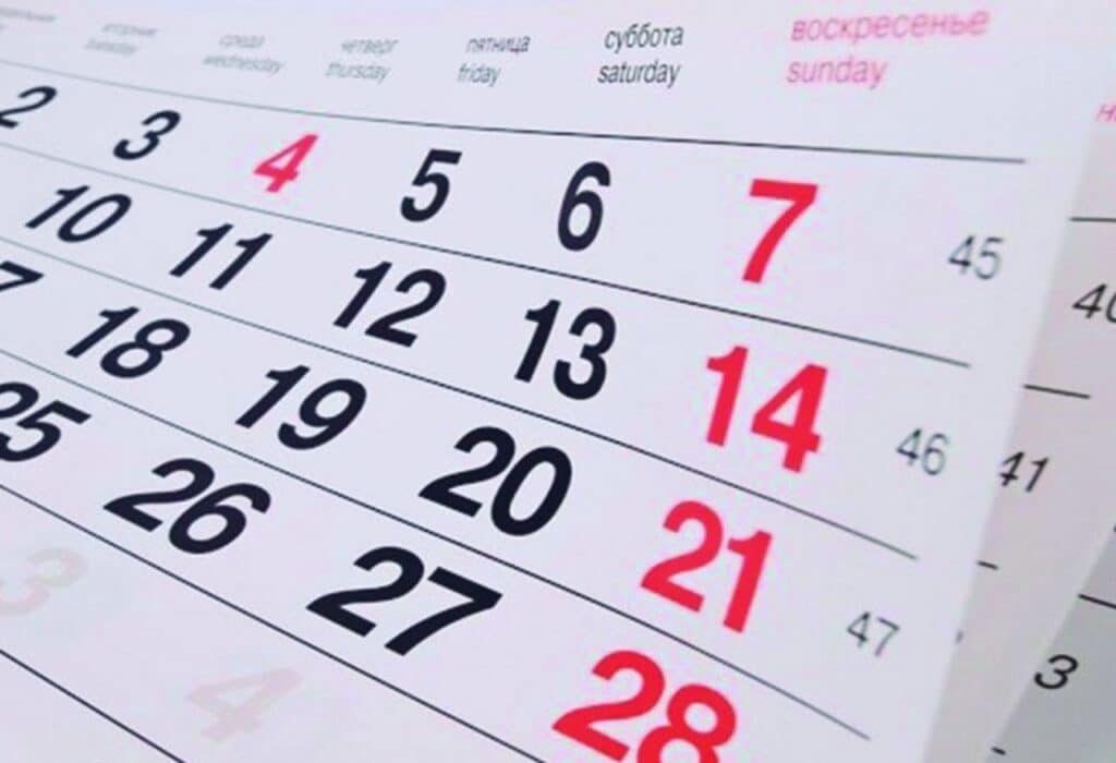 Uma imagem que ilustra um calendário mostrando as semanas de um ano.