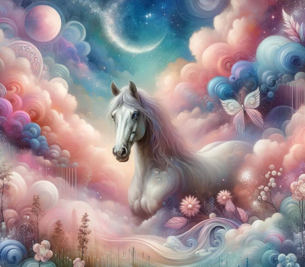 Uma imagem que ilustra um cavalo branco.