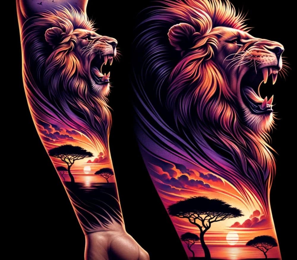 Uma imagem que ilustra uma tatuagem de leão.