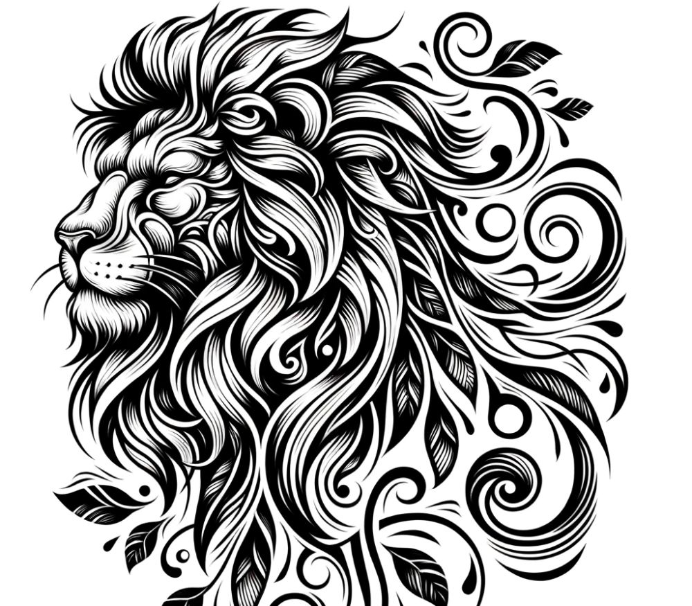 Uma imagem de tatuagem de leão para as costas.