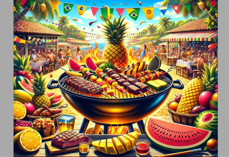 Uma imagem que ilustra frutas em cima de uma churrasqueira.