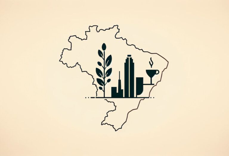 Uma imagem que ilustra p desenho do Brasil com elementos do estado de São Paulo.