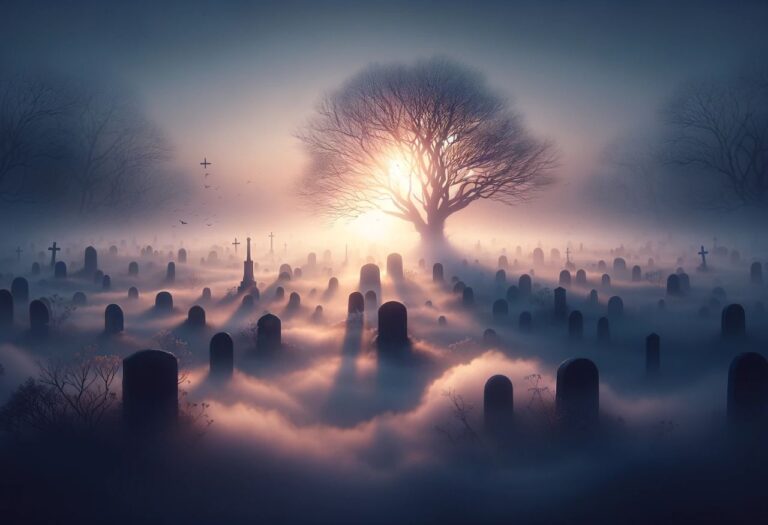 Uma imagem que ilustra um cemitério do ponto de vista de um sonho.