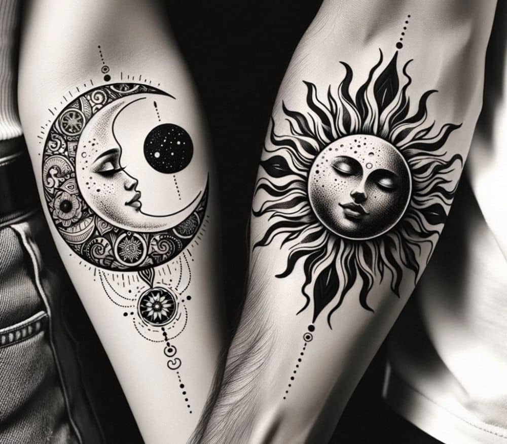 Tatuagem sol e lua para casal.