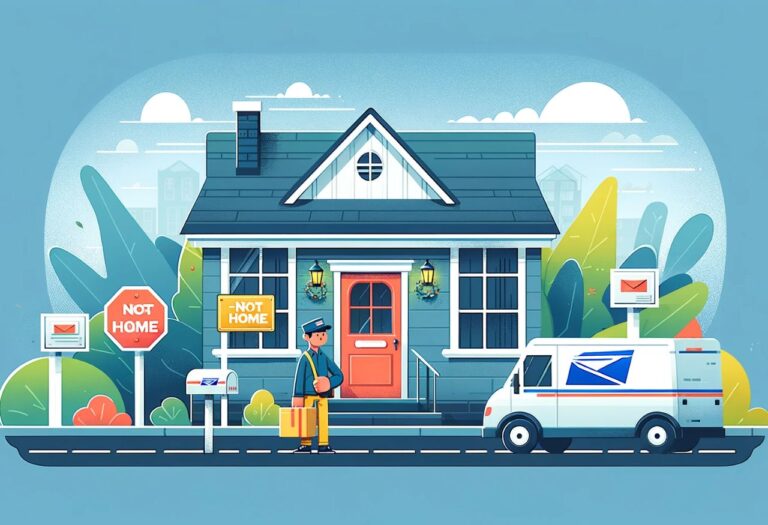 Uma imagem que ilustra um trabalhador dos correios tentando fazer uma entrega.
