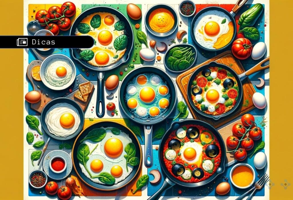 Uma imagem que ilustra quanto tempo demora para cozinhar um ovo e várias receitas.