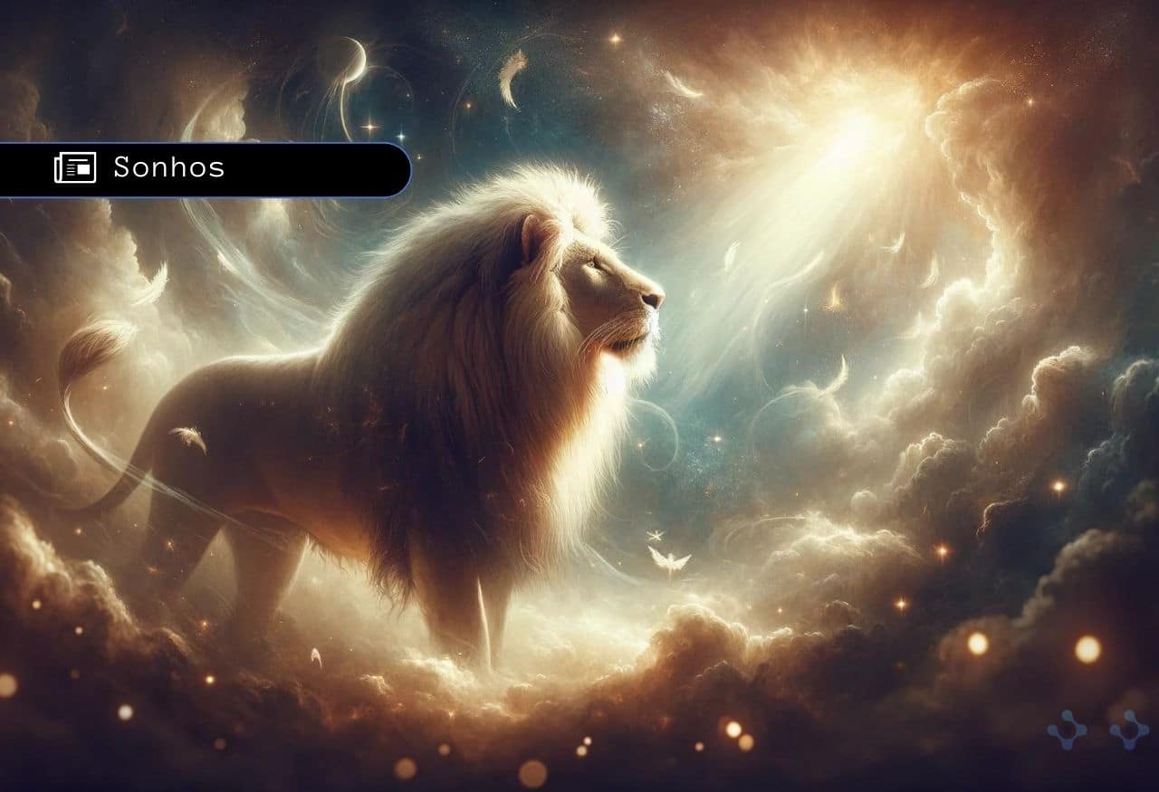 Uma imagem que ilustra uma presença especial de um leão e ao fundo um céu.